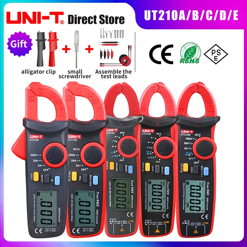 

UNI-T UT210D UT210E Clamp Meter True RMS AC DC Pliers Ammeter Voltmeter NCV VFC Diode Tester Professional Digital Multimeter