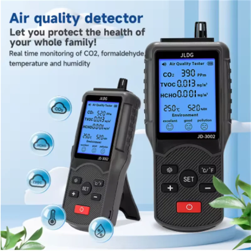 

JD-3002 8в1 тестер качества воздуха портативный тестер качества воздуха TVOC HCHO CO2 метр детектор газа измерительное устройство