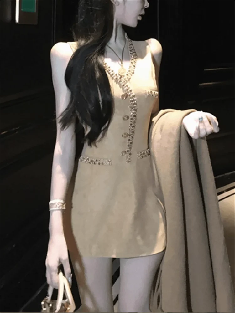 Abito da compleanno senza maniche con borchie di diamanti con scollo a V da donna elegante Abito da festa di lusso con celebrità di grandi dimensioni