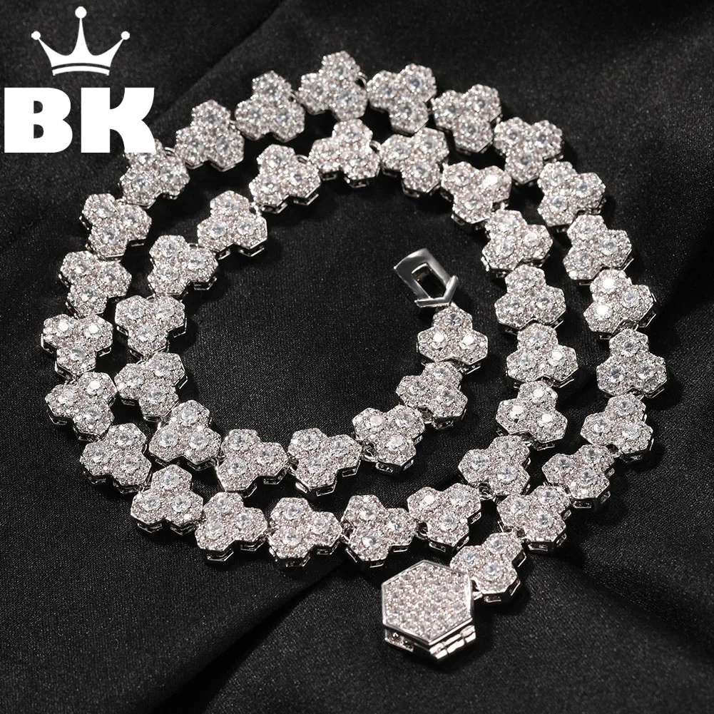 

THE BLING KING Iced Out 10mm Honeycomb Chain Necklace For Men Brilliant CZ Round Cut Tennis Link Choker Gothic Hip Hop Jewelry