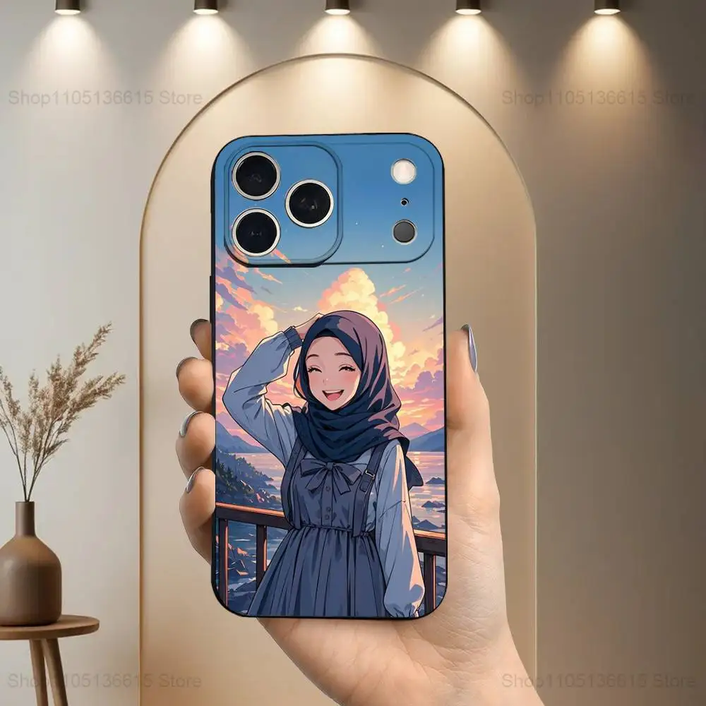 Capa de telefone para meninas muçulmanas, arte árabe, para iphone 17,16,15,14,13,12,11,plus,pro max,xs,x,xr,se, mini,8,7, capa preta de silicone macio