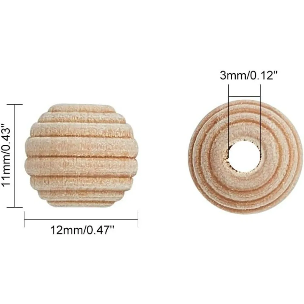 200PCS Threaded Wooden Beads 12mm Beehive Beads Undyed Round Wood Honeycomb Beads Unfinished Threaded Wooden Beehive Spacer