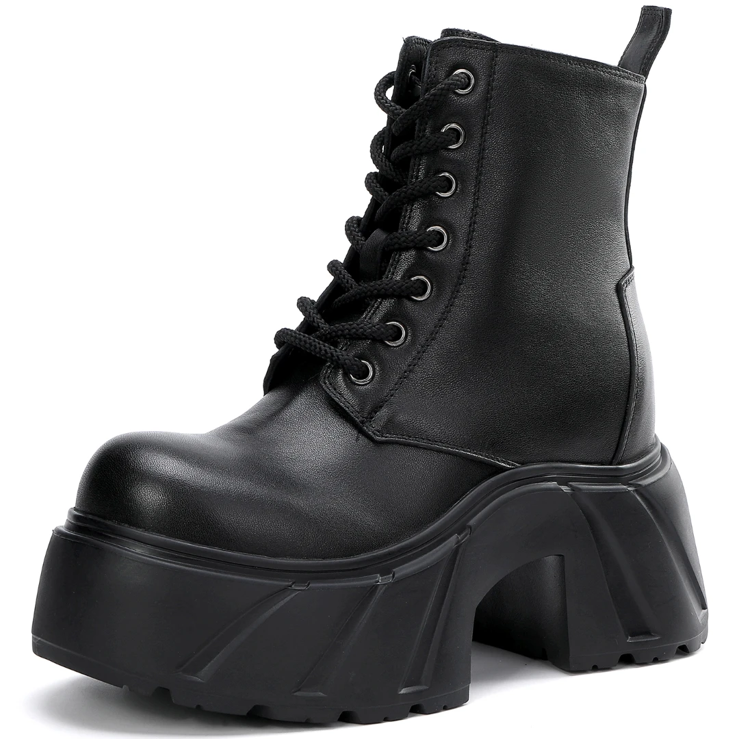 

Обувь на рост 9-14 см, черные ботинки, женская обувь на подъемнике, ботинки на массивной платформе, женские полусапожки из натуральной кожи, роскошный дизайн