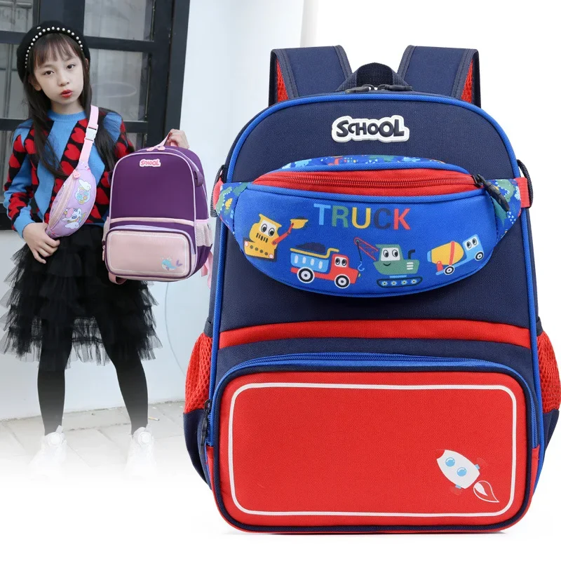 New Cute Cartoon Unicorn Dinosaur Children\'s School Bookbags Set, Backpack, Chest and Waist Bag, Detachable Two-piece Set