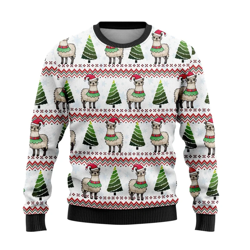 Funny Llama 3D Printed Ugly Christmas Sweater For Men Women Clothes Unisex Long Sleeve Pullovers Crewneck Polyester Sweatshirts