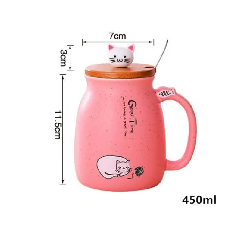 K-STAR Ceramic Cup Cartoon Coffee Milk Breakfast Cup With Wooden Lid And Stainless Steel Spoon Gift Cup Set 450ml New 2024