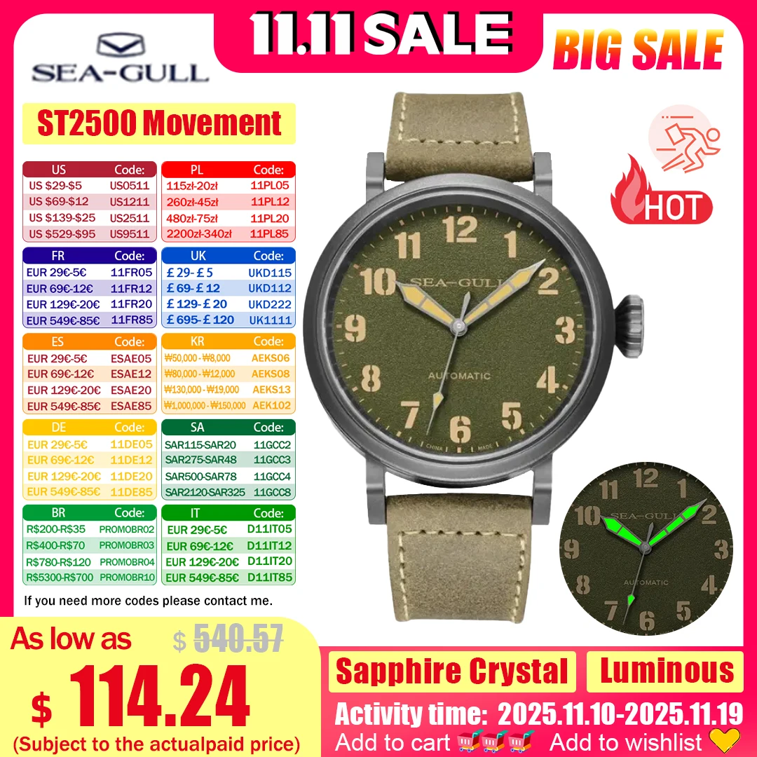 

Seagull military watches Vintage watches for man 42mm Pilot Watch Sapphire Crystal 50m waterproof Automatic Mechanical watch