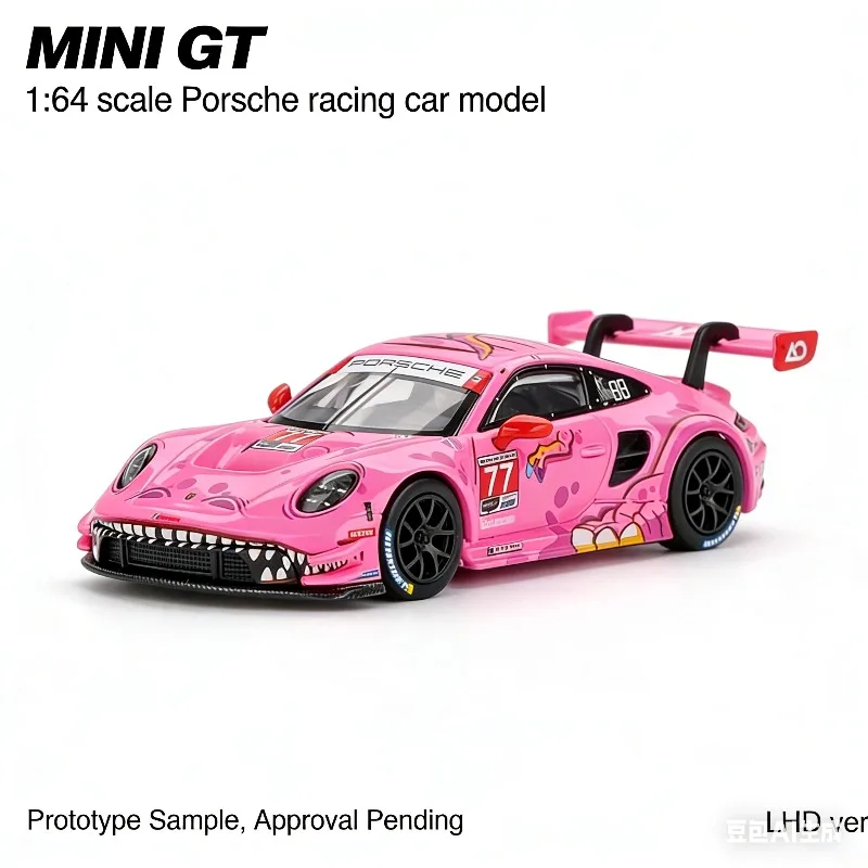 

MINI GT 1:64 911 GT3 R # 77 AO Racing 2024 Статическая модель автомобиля из сплава для симуляций, коллекционная игрушка-украшение, подарок для мальчиков на праздник.