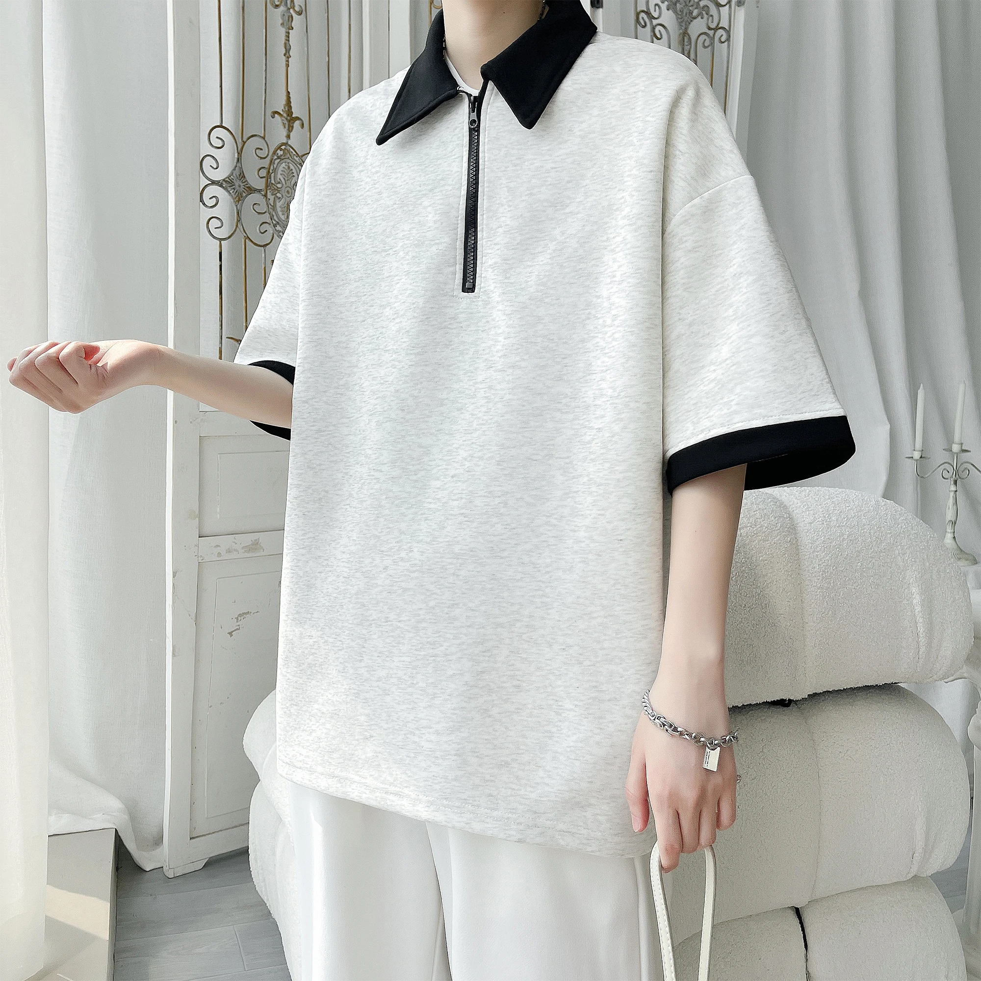 

2026 Men's Summer New Style Button-Up Fake Two-Piece Polo Shirt Short-Sleeve Trendy T-Shirt Loose Fit