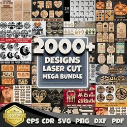 2000 Incisione Laser Cut SVG DXF Formato EPS Mega Bundle Decorazione File d'arte File CNC Disegni vettori multistrato