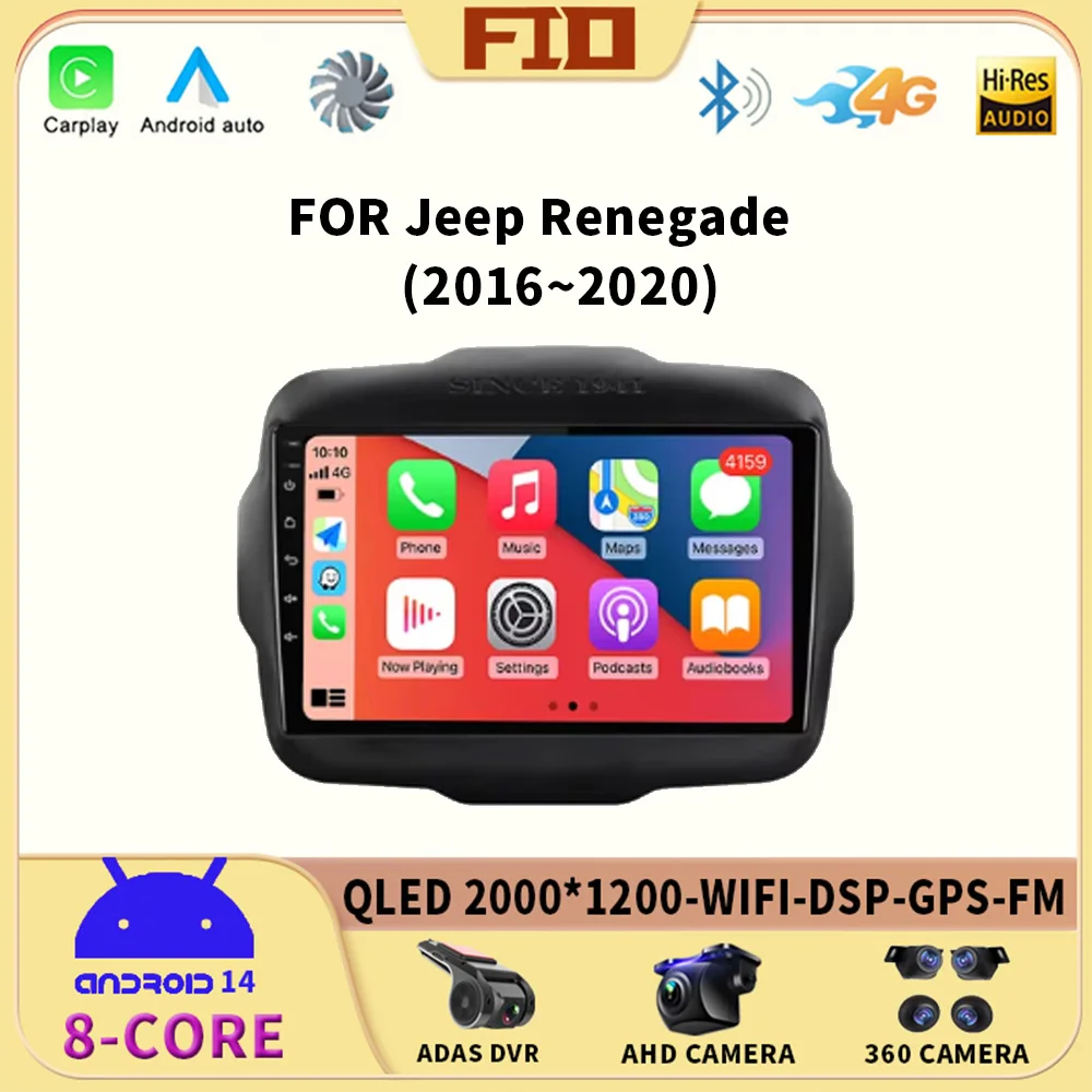 

Android 14 Car Radio Multimedia for Jeep Renegade 2016 - 2020 Stereo Navigation Video Player GPS 4G Carplay Autoradio WIFI 2 Din