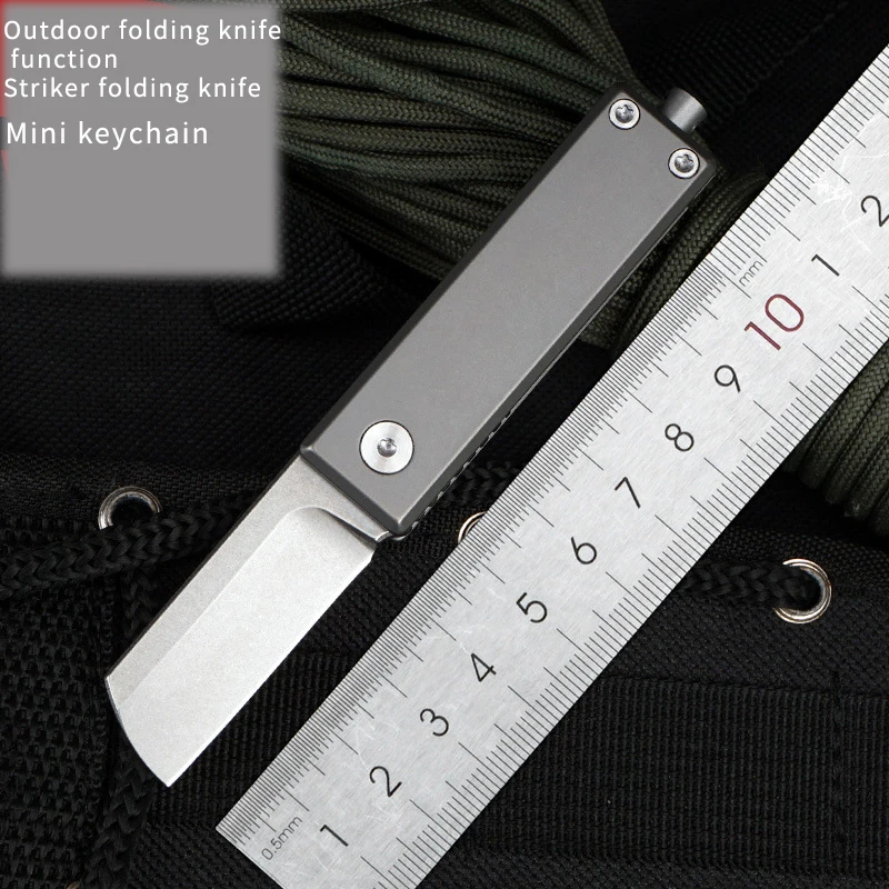 Outdoor folding knife function knocker folding knife titanium alloy mini keychain exquisite multifunctional tool