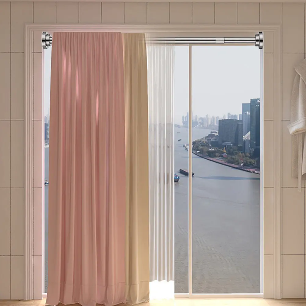 

1Pcs Telescopic Moisture Proof Shower Curtain Rod Stainless Steel Hole-Free Strong Load Bearing Adjustable Curtain Pole for Home