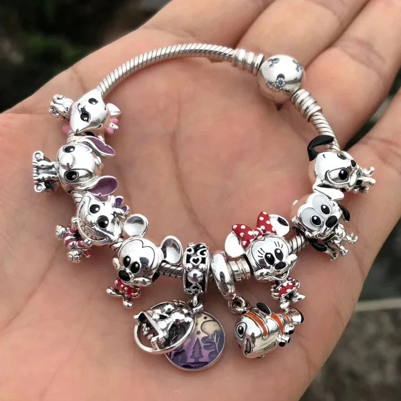 Pendentif en argent 925 pour femme, perle de princesse Disney, Donald Duck, Minnie, convient au bracelet Pandora original, bricolage, point, cadeau de bijoux