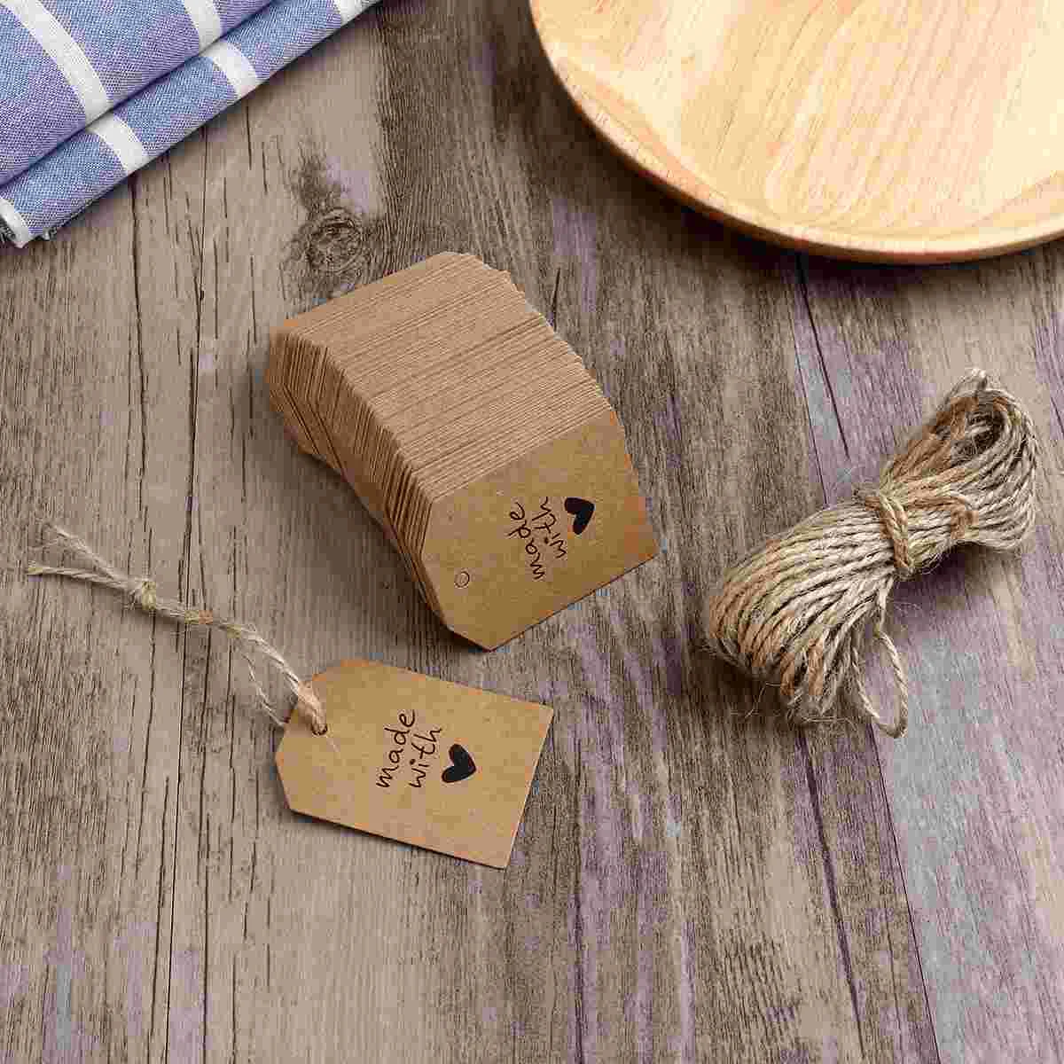 100 Pcs Labels Wedding Favor Gift Kraft Paper Made with Heart Letter Tag Luggage Tags Bride