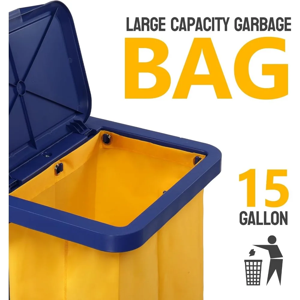 عربة تعليق منزلية مكونة من 3 أرفف مع حقيبة كبيرة من الفينيل سعة 15 جالون باللون الأزرق