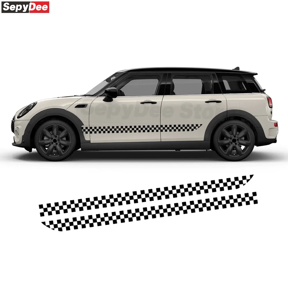 2Pcs Car Door Side Stripe Checkered Graphic Sticker for MINI Clubman Cooper S R55 F54 Car Accessories