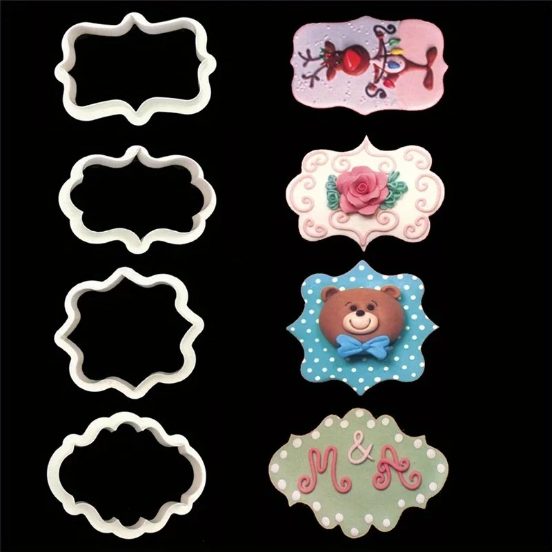 2 Sets Vintage Plaque Frame Cookie Cutters Set - Decorative Pastry and Fondant Cutting Molds for Baking Enthusiasts
