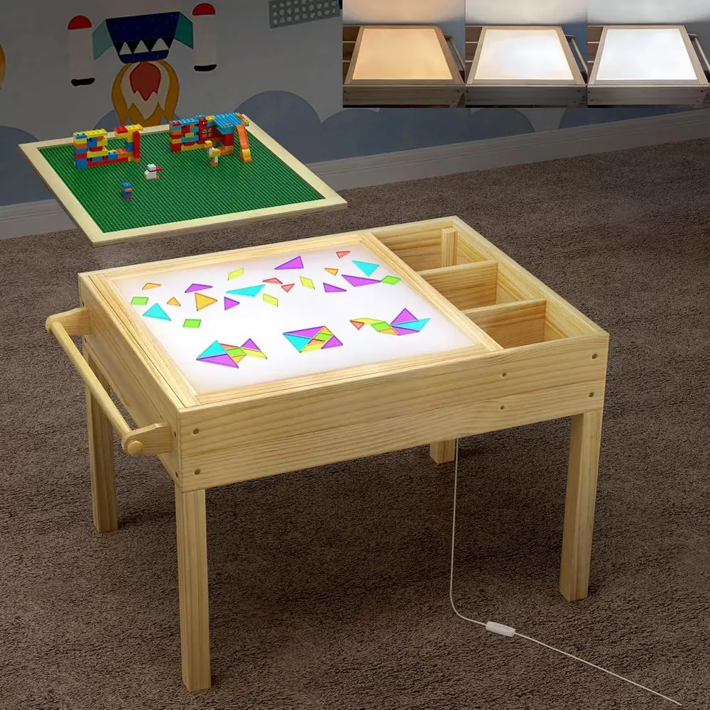 

3-in-1 Children's Activity Table with Storage, LED Sensory, Building Blocks, and Art Station for Ages 3+