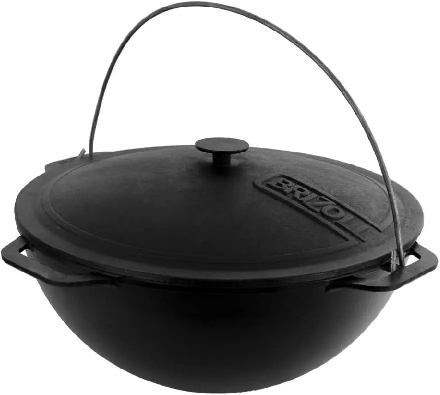 Iron Uzbek Kazan Dutch Oven Pot with Lid 10.5 qt. (10 L) Asian Cauldron Camping Wok Cooking Kitchen