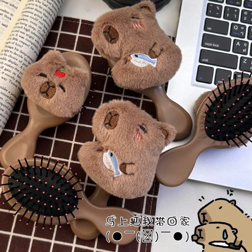 New ABS Capybara Air Cushion Comb Plush Anti-Static Hair Combs Cute Cartoon Kapibala Airbag Comb Women