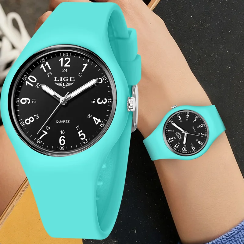 

LIGE Fashion Sports Watches for Men Boy Girl Candy Color Silicone Casual Luminous Waterproof Quartz Man Wristwatches+Gift Box