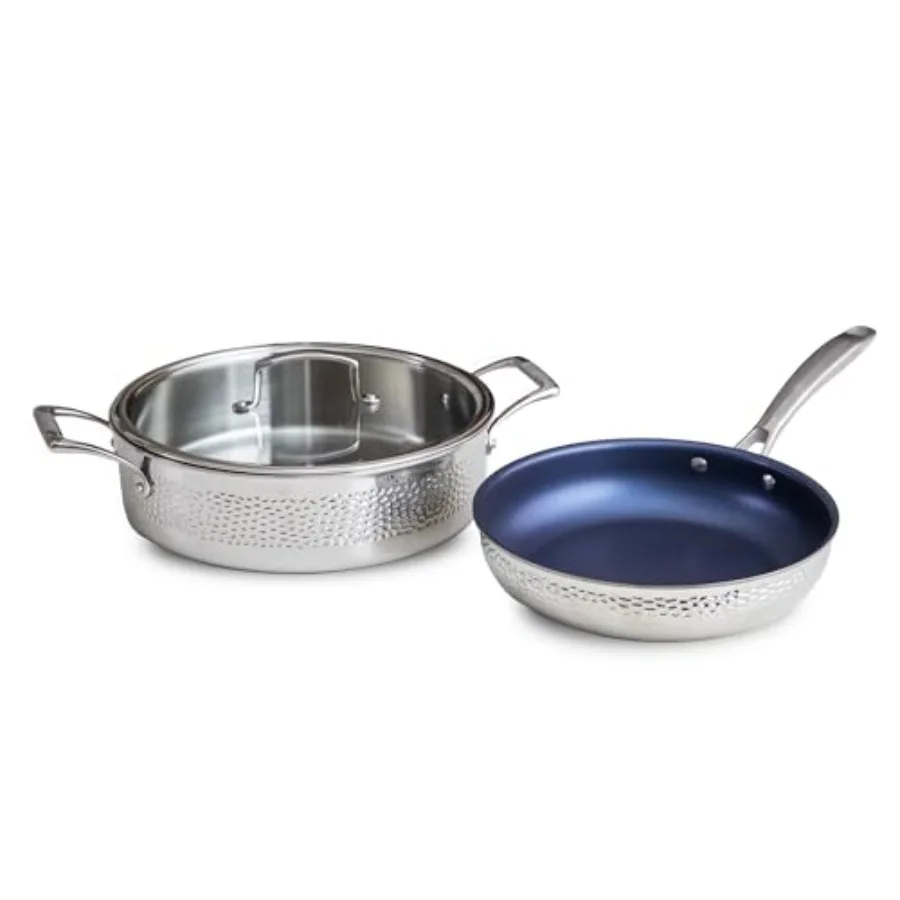 

The 3Piece Stainless Steel Cookware Set Hammered Finish TriPly Construction Clad Cookware Nonstick; Induction Oven and Dishwash
