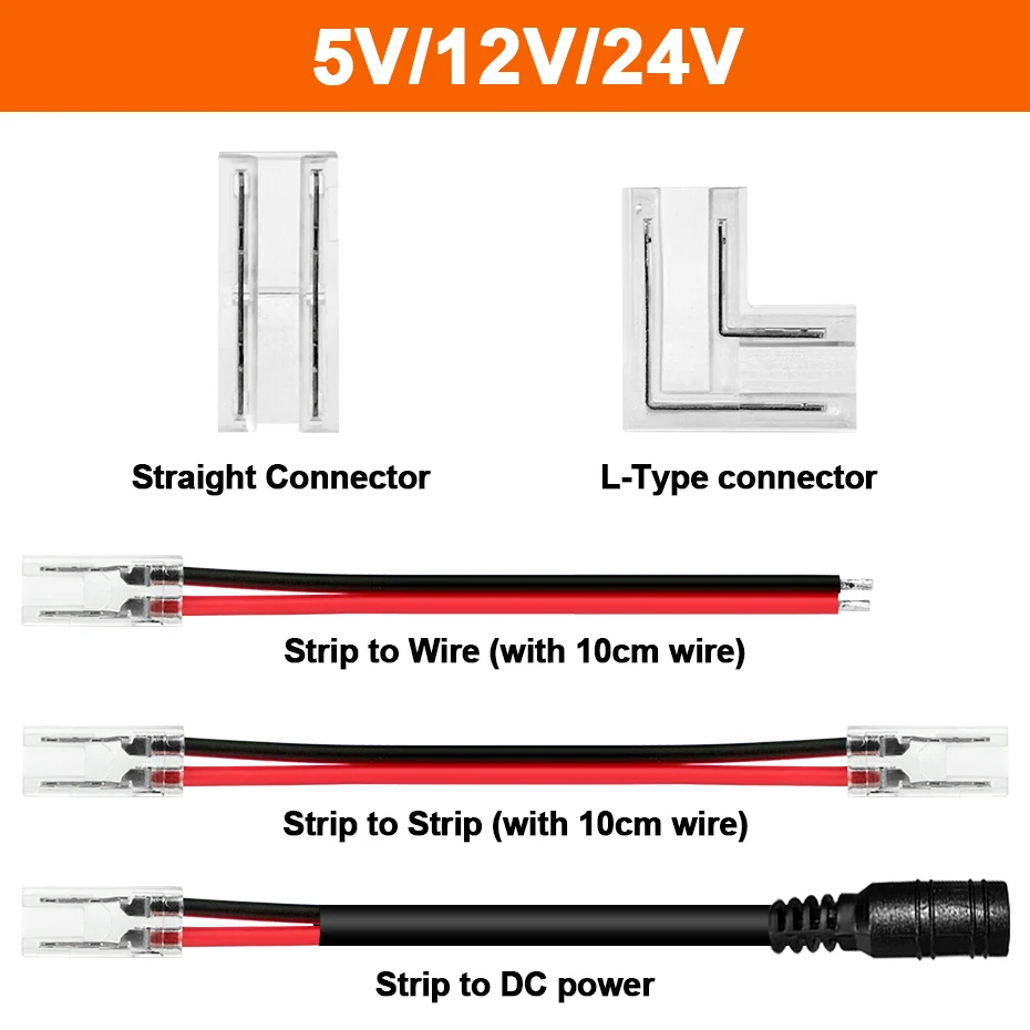 5Pcs 5V 12V 24V Free Welding Quick Connector 5mm 8mm 10mm COB Led Strip Light Connectors 2 Pin 3Pin 4Pin  Electric Wire DC Power