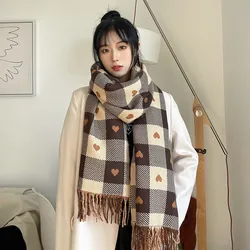 Scarf Women's Autumn and Winter New Imitation Cashmere Love Plaid Scarf Fashionable Versatile Double-sided Thickened Warm Shawl