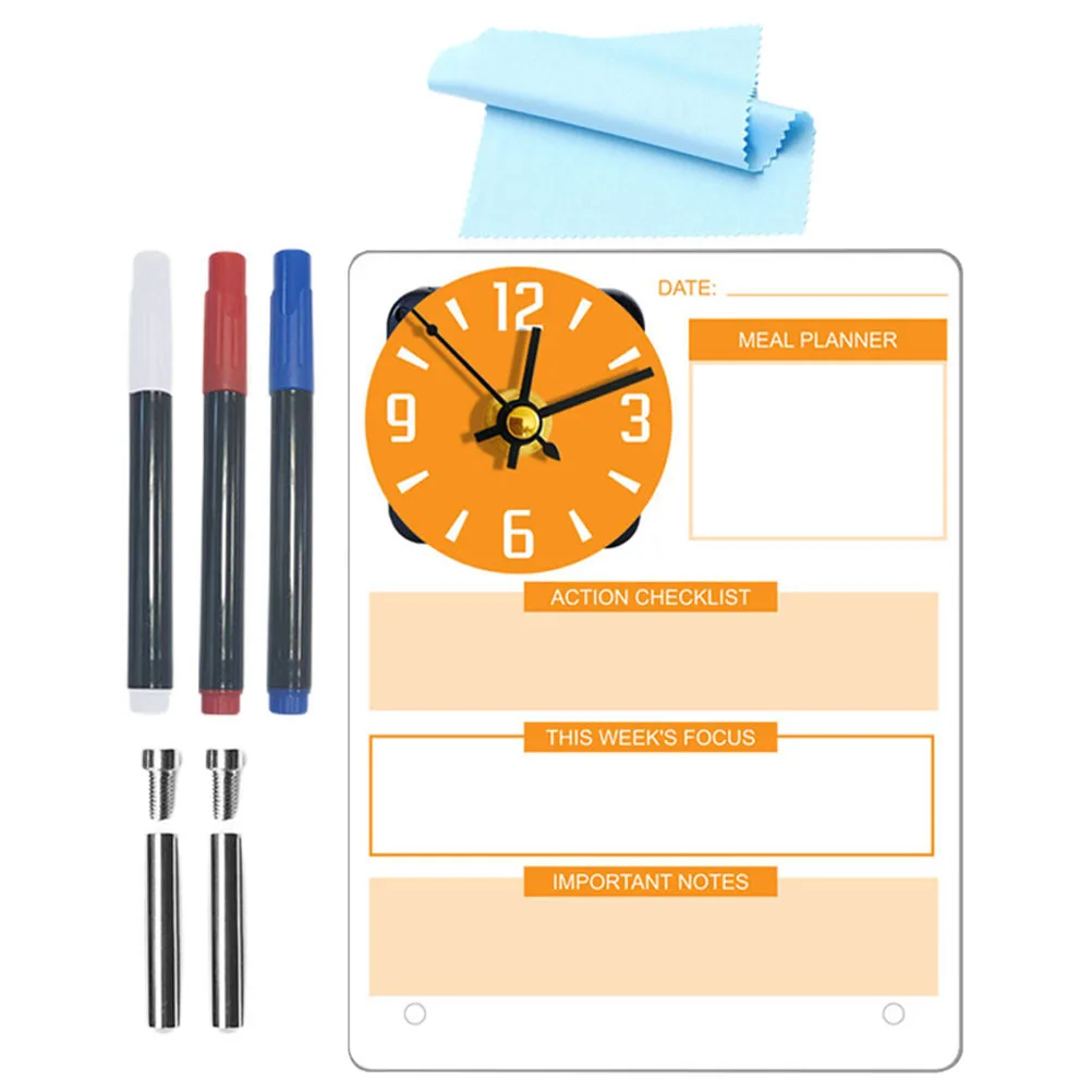 

1Set Acrylic Erase Board Desktop Planner Clock Time Management Memo Writing Board Home Office Decor Dry Erase Table