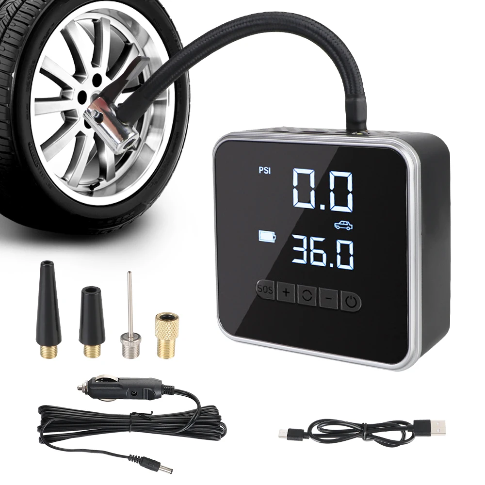 For Car Motorcycle Bicycle Ball Tire Pressure Gauge LED SOS Light Tire  Inflator With LED Light Digital Portable Air Pump