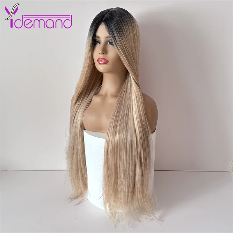 Y Demand-Perruque Synthétique Longue Droite Ombre Blonde pour Femme Noire et Blanche, Usage 03/Party