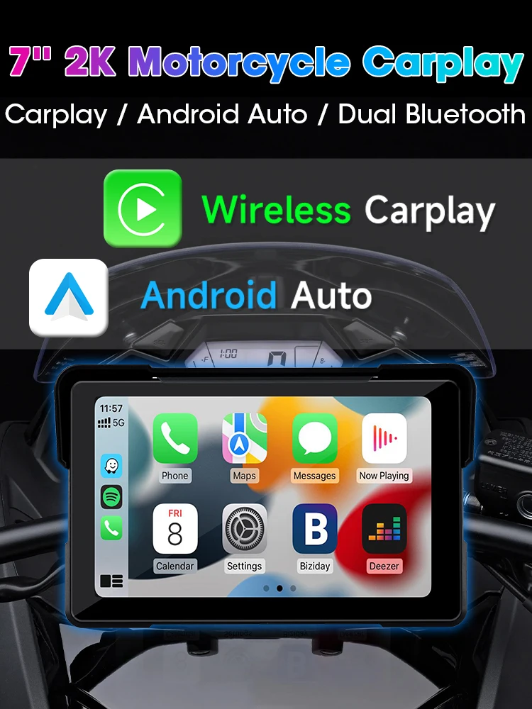 Vtopek 5 "/7" inch Motorfiets DVR GPS Navigatie Multimedia Speler Draadloze CarPlay Android Auto IPX7 Waterdichte Scherm Recorder - afbeelding 2