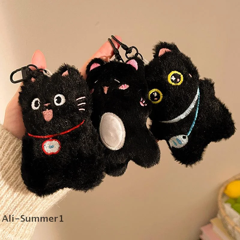 【E】1/4Pcs Cartoon Plush Small Black Cat Keychain Sweet Cute Animal Doll Pendant Backpack Hangings Decoration Birthday Gifts