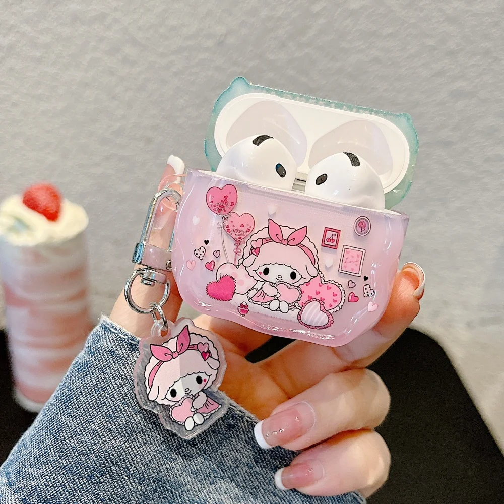 Casing Earphone My Melody Domba Merah Muda Mewah untuk Apple Airpods Pro 3 4 Pro 2 Headset Bluetooth Nirkabel Sampul Silikon