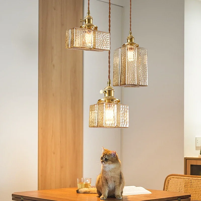 #Rustic Led Ceiling Hanging Lights for Bedroom Dining Table Chandeliers Home Decoration Glass Pendant Lamp Vintage Brass