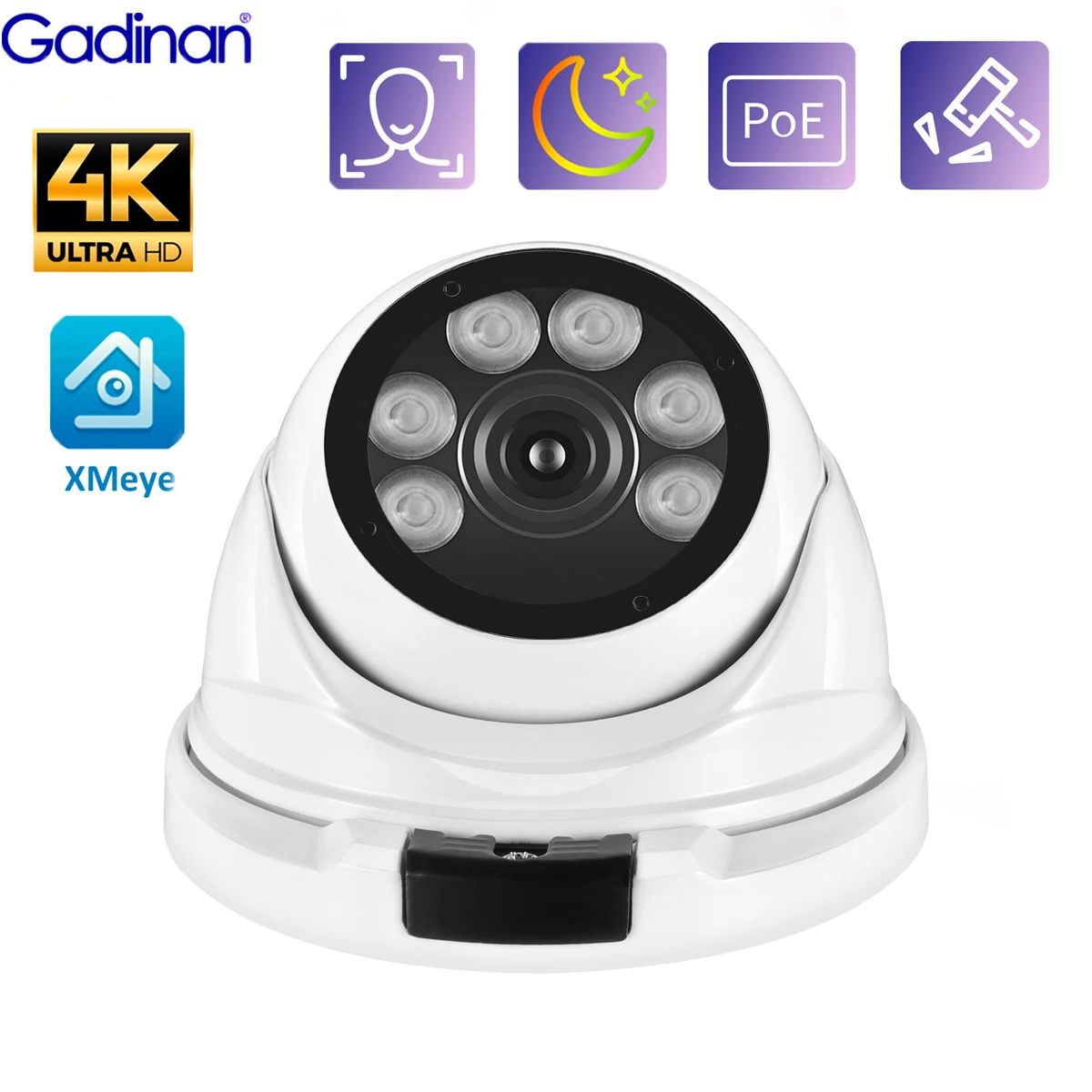 

Gadinan 8MP 4K IP Camera Metal Baby Monitor Motion Detection Color Night Vision Smart Home Security Protetion Dome CCTV Camera