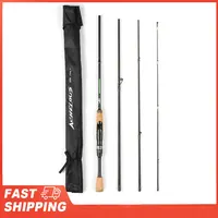 Caña de pescar giratoria de viaje portátil, caña de pescar ligera de fibra de carbono de 6,8 pies, 4 piezas