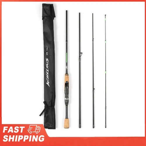 Imagen 1 del producto Caña de pescar giratoria de viaje portátil, caña de pescar ligera de fibra de carbono de 6,8 pies, 4 piezas