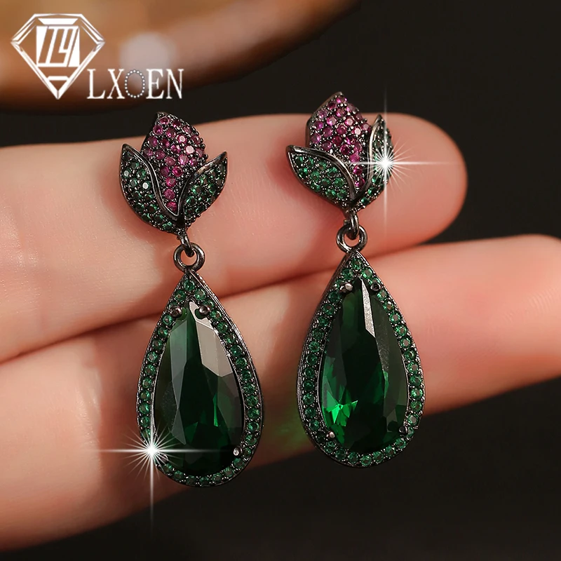 

LXOEN Popular Colorful Cubic Zirconia Earrings Sense of Design Water Drop Dangle Engagement Earring for Women Lady עגילי הצמדה