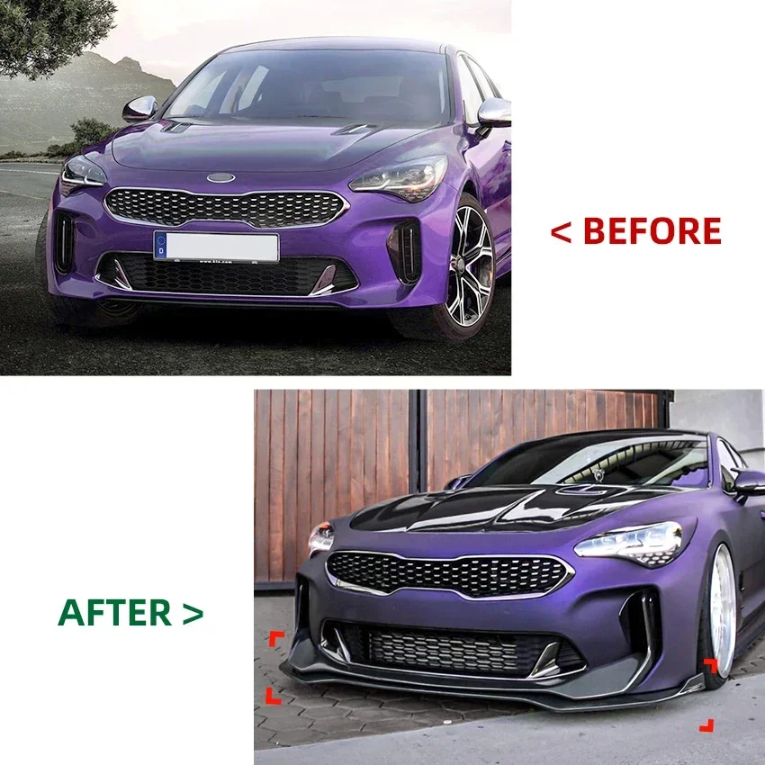 For Kia Stinger GT 2018-2023 Auto Car Front Bumper Splitter Lip Spoiler Diffuser Guard Body Kit Cover Tuning ABS Black Carbon