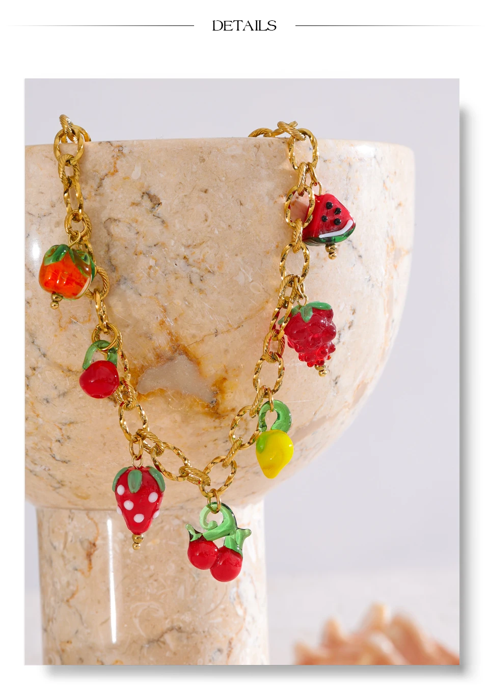 Yhpup Sweet Spring Summer Colored Glaze Fruit Charm Anhänger-Halskette, goldfarben, Edelstahl, trendiger Schmuck – Detail 13