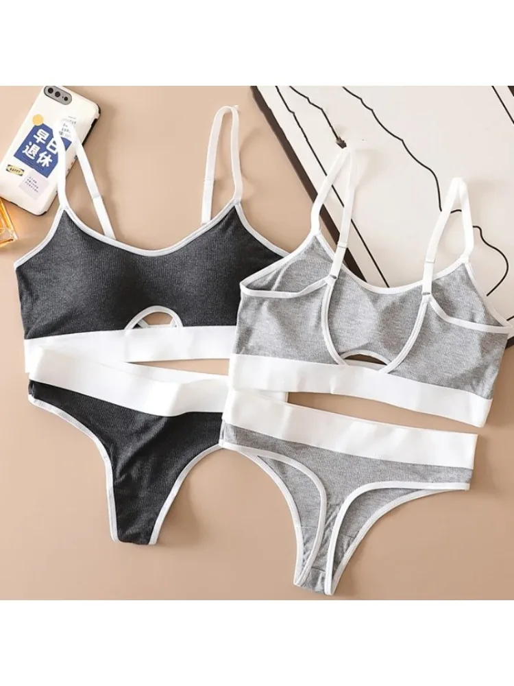Frauen Push-Up Sport Nahtlose Bh Und Höschen Set Baumwolle aushöhlen U-Back Dessous Set Komfort Sexy Unterwäsche solide Dessous