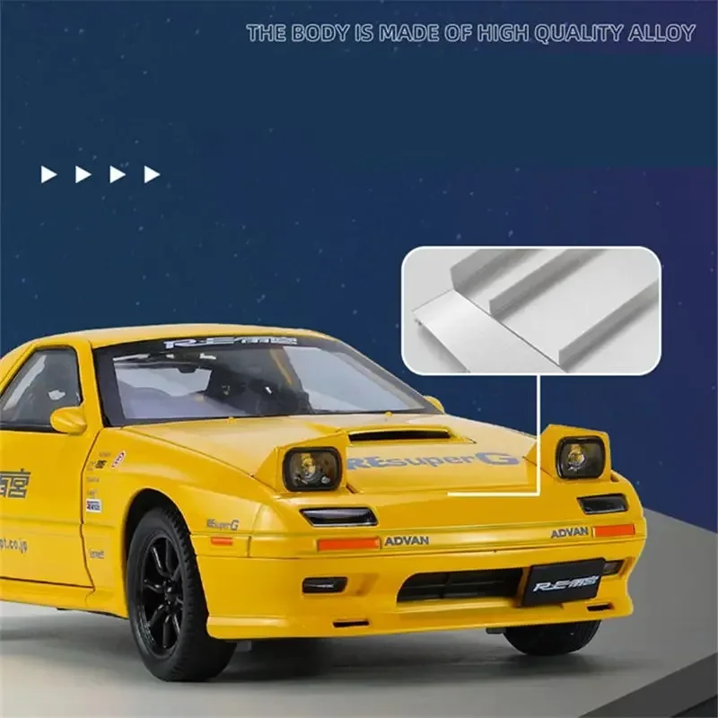 1:24 Alloy Sports Car Model Diecasts Metal Toy Racing Vehicles Car Model Simulation Sound Light for Mazda RX7 Children Toy Gift