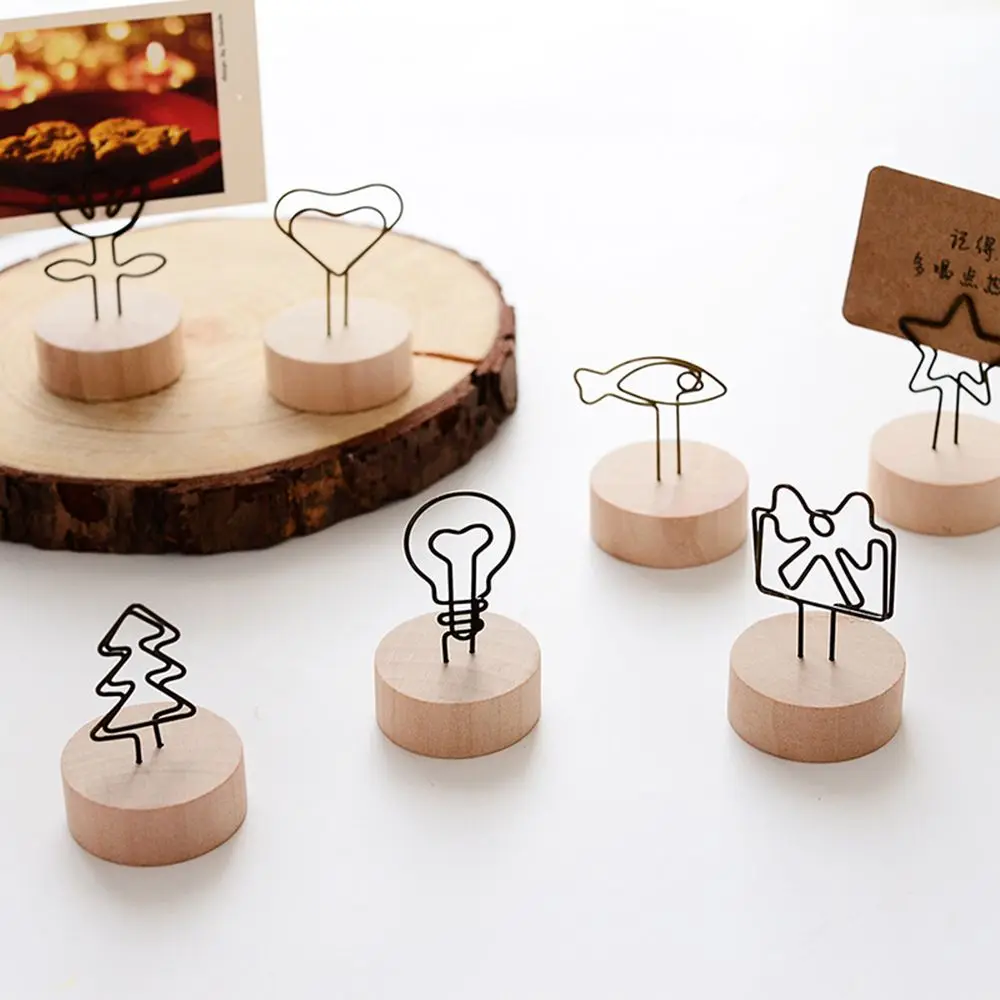 1 PC Gift Memo Card Home Decoration Picture Clip Message Left Supporter Round Wooden Holder Photo Frame