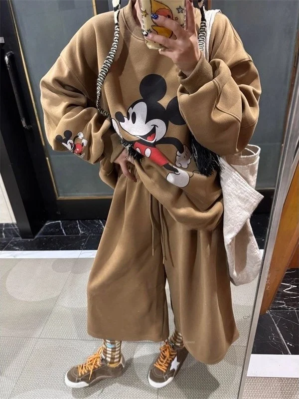 

Large Size 300 Pou Korean Faion Cartoon Print Hoodie Seven-Foot-Four-Foot-Pant Autumn Winter Fce Lined Two-Piece Set ...