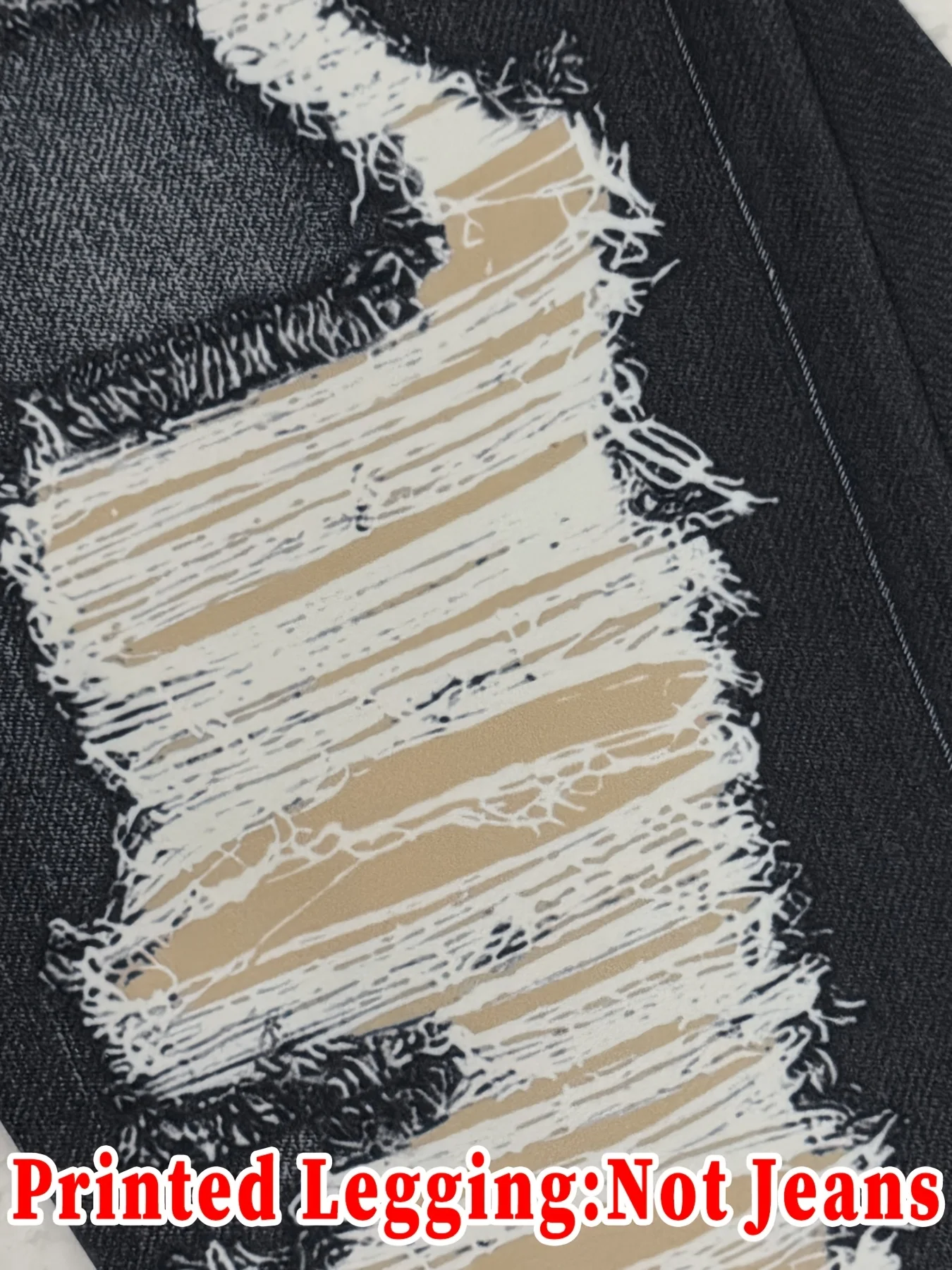Damen Schwarze Gewaschene Kunstjeanshose mit Rissen und Aufdruck, Enge Lange Hose, Sportlich-Lässig, Hohe Taille, Dehnbar, Nicht-Jeans, Slim Fit Leggings – Detail 9