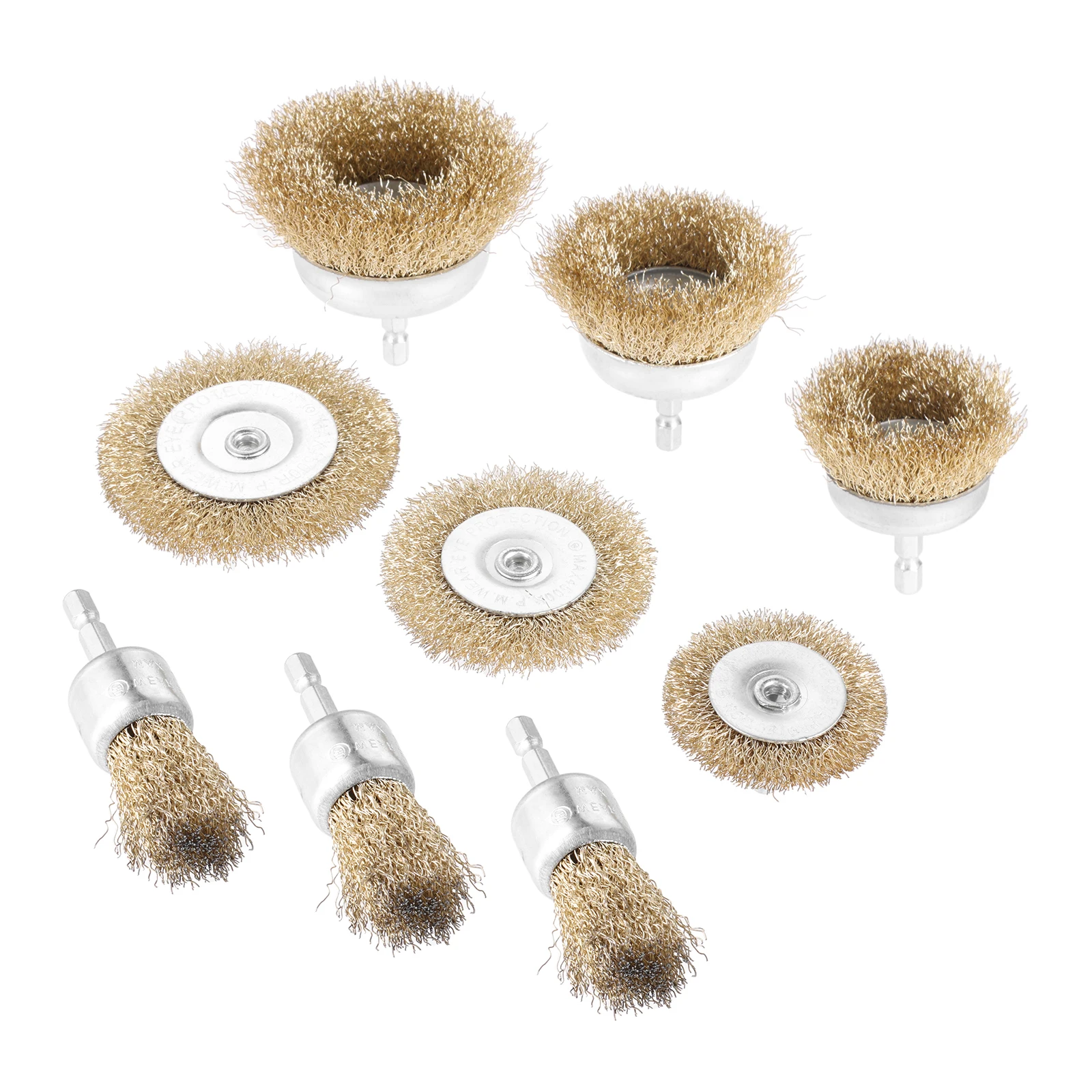 

9Pcs Wire Wheel Brush for Drill Coarse Crimped Abrasive Brass Coated Brushes 1/4 Inch Shank for Rust Removal Cleaning Polishing
