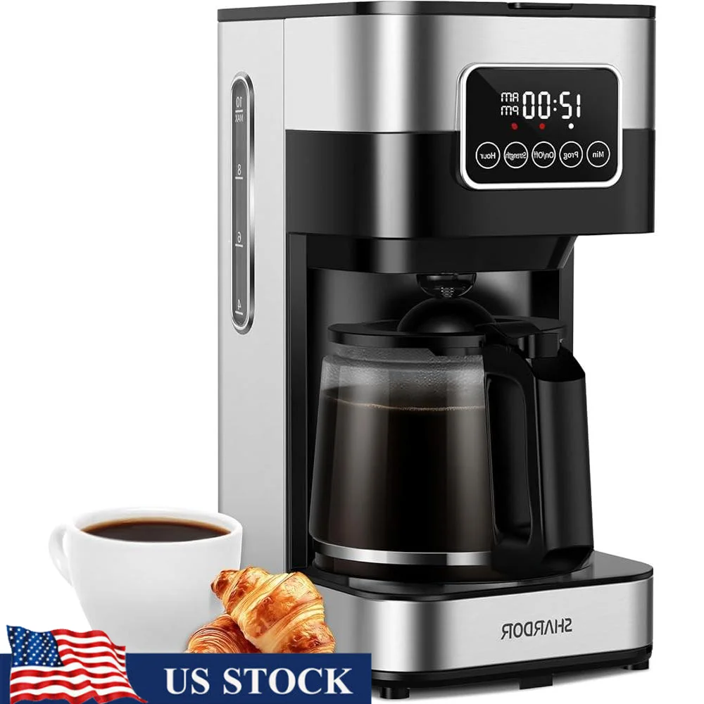 

10-Cup Programmable Coffee Machine with Auto Shut Off LCD Touch Screen Brew Strength Selection Permanent Filter and Keep Warm