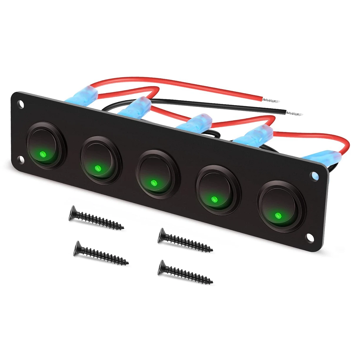 5-клавишный круглый тумблер-переключатель для приборной панели, водонепроницаемый, 12-24 В, цвет зеленый